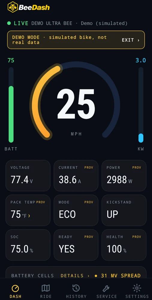 BeeDash live dashboard on a phone
